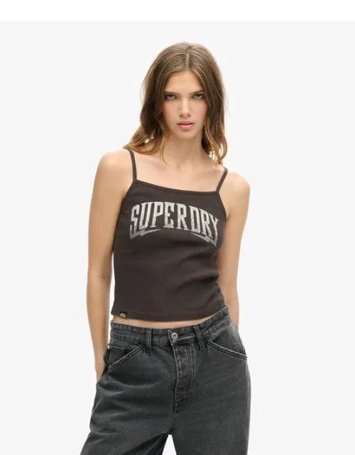 Superdry Retro Rocker Graphic Rib Cami Top With Slim Fit And Ribbed Material