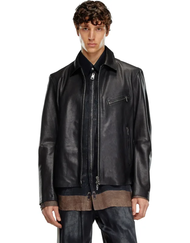 Leather Jacket With Embossed Oval D