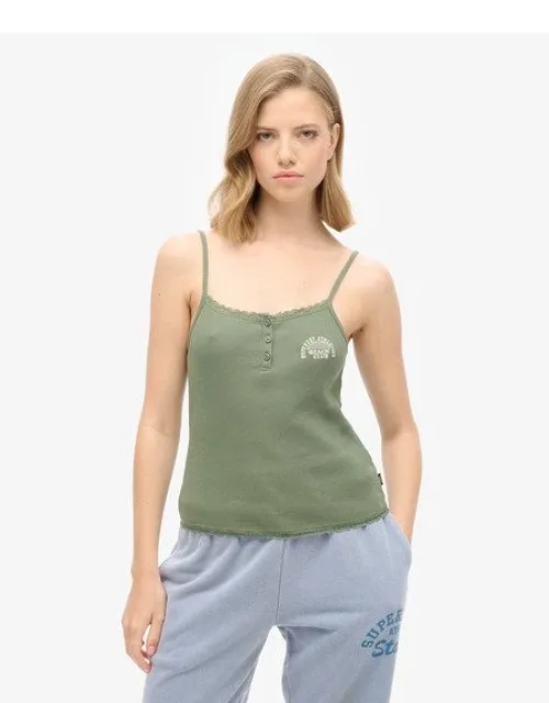 Embroidered Logo Athletic Essentials Button Down Cami Top