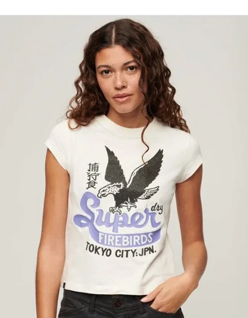 Embellished Poster Cap Sleeve T-shirt