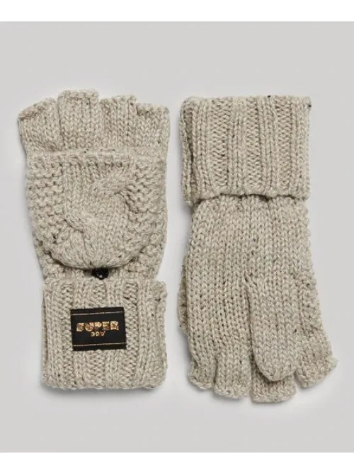 Cable Knit Gloves With Soft Yarn And Ribbed Cuff