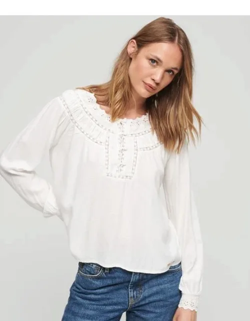 Lace Trim Woven Top
