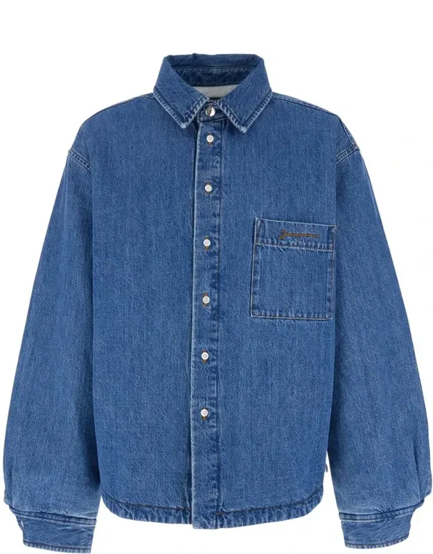 Classic Denim Jacket With Collar And Logo Embroidery