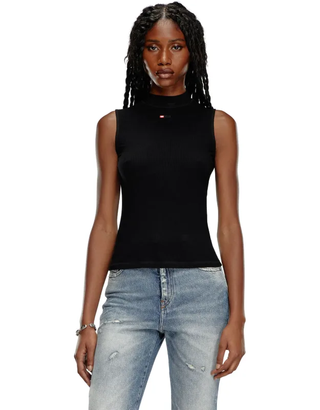 Ribbed Tank Top With Mock Neck