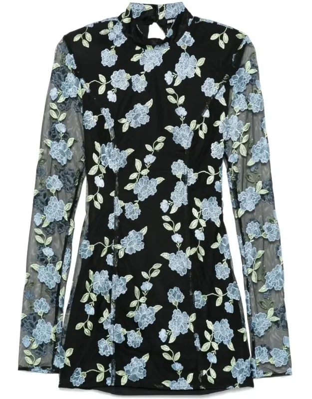 Short Dress With Floral Embroidery