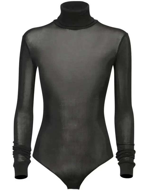 Bodysuit With High Collar And Pleated Details
