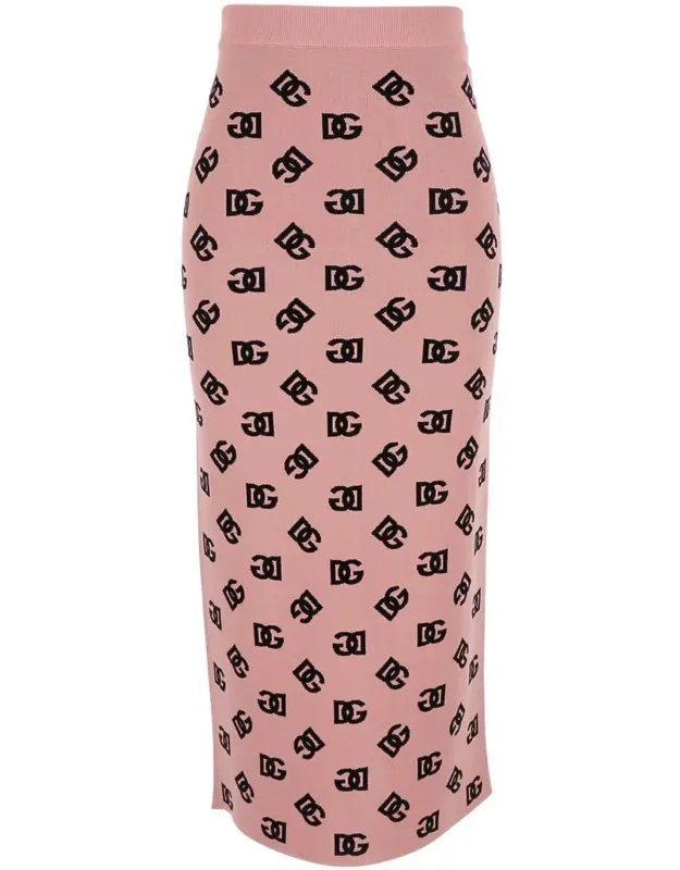 Pencil Skirt With All-over Printed Logo In Viscose Blend