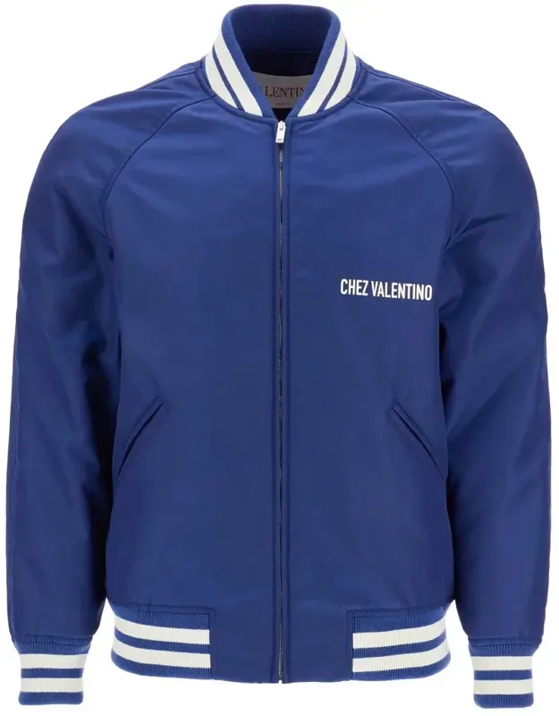 Bomber Jacket In Printed Polyamide With Zip And High Collar