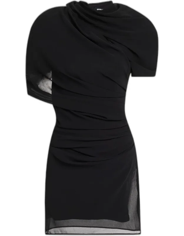 La Castagna Draped Mini Dress With Chest Slash Cutout And Invisible Side Zip