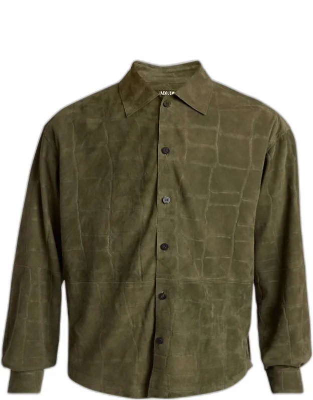 Croc-embossed Leather Sport Shirt