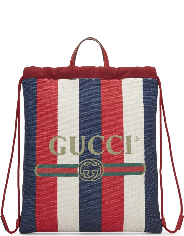 Multicolor Striped Canvas Drawstring Backpack