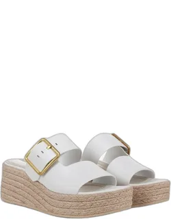 Espadrille Slide Sandals, Round Toe, Platform Heels, Wedge Heels, Buckle Closure