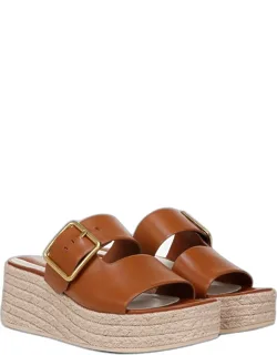 Espadrille Slide Sandals, Round Toe, Platform Heels, Wedge Heels, Buckle Closure