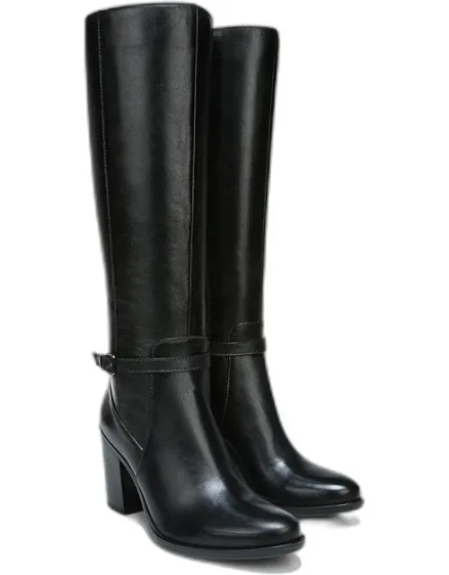 Kalina Knee High Boots, Leather, Almond Toe, Block Heels, Zip Closure, Contour+ Comfort Technology, Wraparound Strap