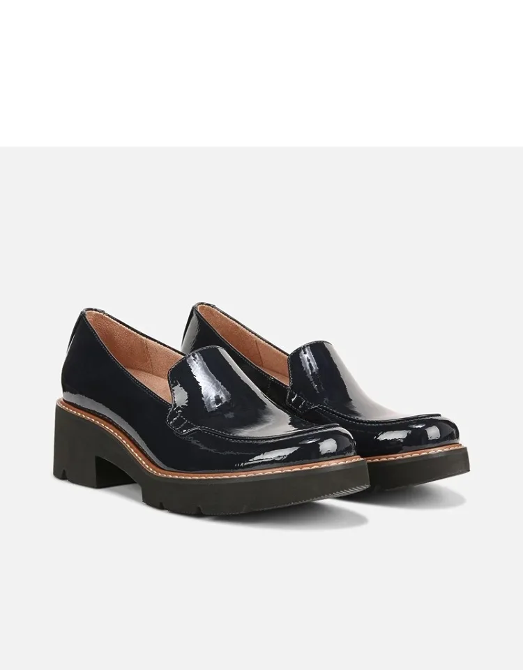 Cabaret Loafer Shoes, Slip-on Fit, Round Toe, Block Heels