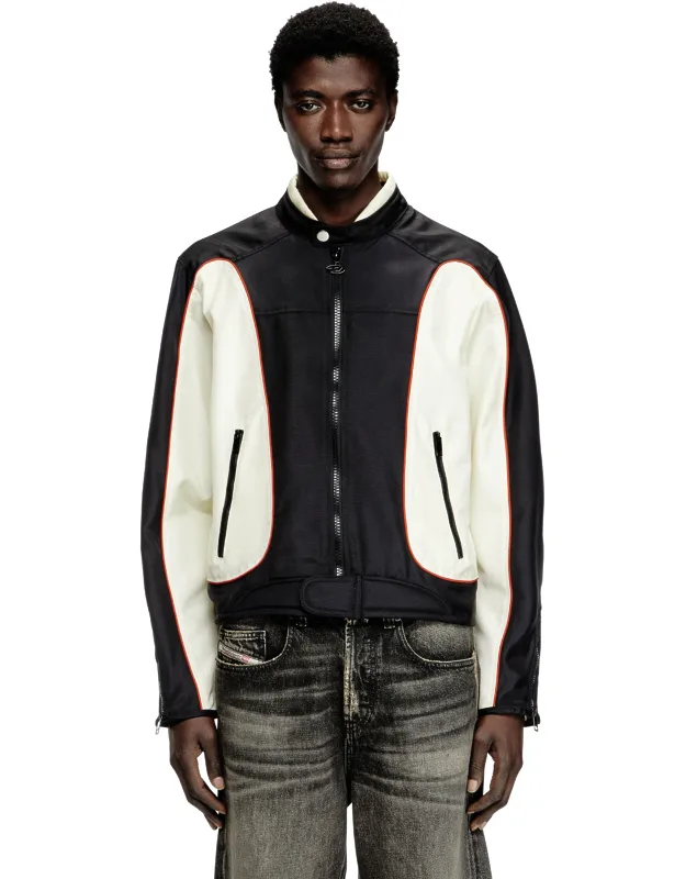 Colour-block Biker Jacket With Piping - Sporty Colour-block Design, Hard-wearing Recycled-nylon Canvas