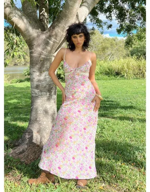 Maxi Dress Floral With Lace Trimming And Adjustable Tie