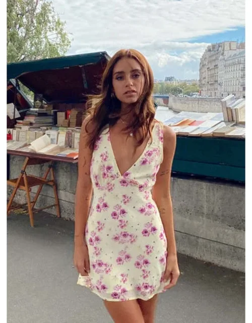 Mini Dress Floral Wide Shoulder Straps V Neckline