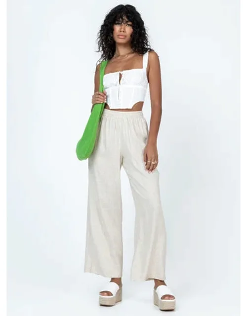 Linen Blend Pants With Elasticated Drawstring Waist And Wide Leg