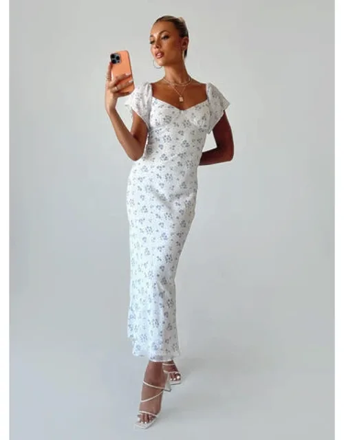Maxi Dress Floral Wide Neckline Frill Sleeves