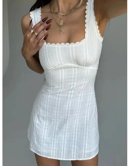 Dasha Mini Dress With Square Neckline And Lace Trim Detail