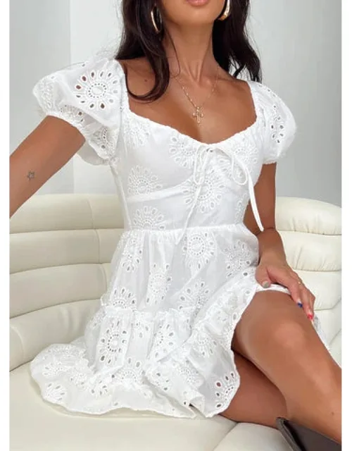 Mini Dress With Broderie Anglaise Material And Puff Sleeves