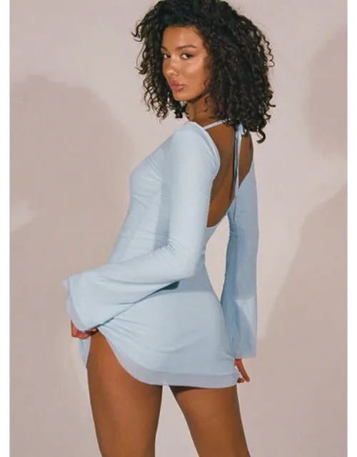 _long Sleeve Mini Dress With Low Back And Tie Back Fastening_