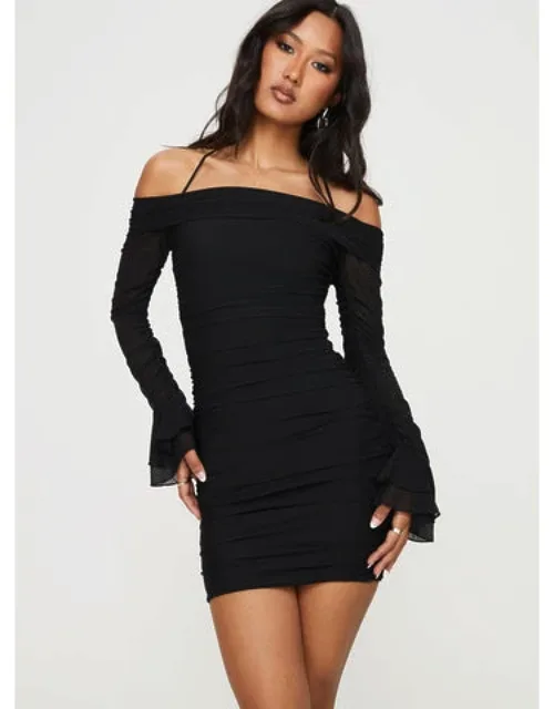 Taylon Off The Shoulder Mini Dress With Ruched Design And Halter Tie