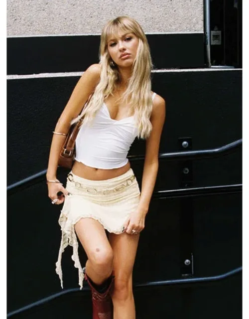 Lace Asymmetric Ruffle Mini Skirt