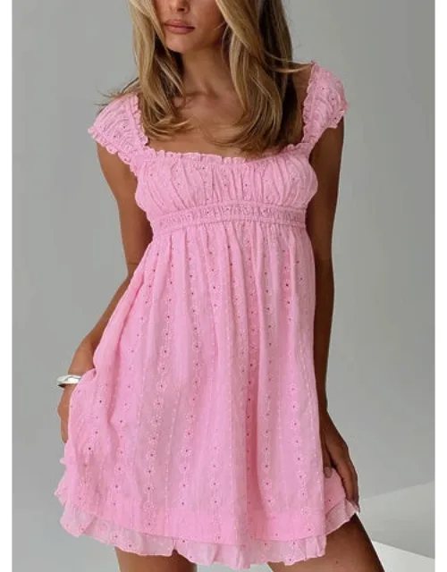 Mini Dress With Elasticated Shoulder Straps And Frill Hem