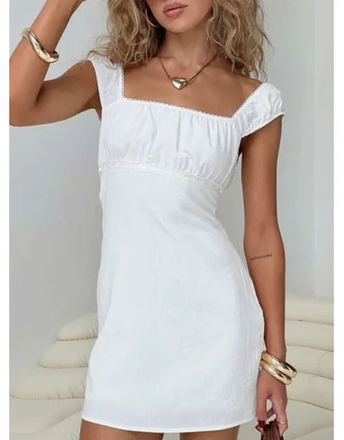 Haysley Mini Dress With Straight Neckline And Lace Detail