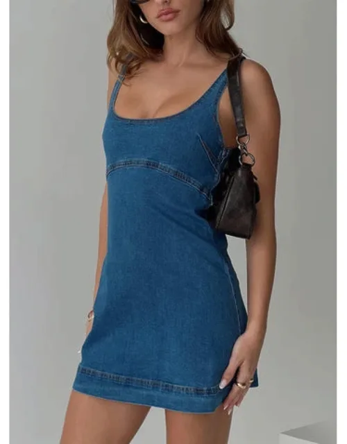 Rautha Denim Mini Dress With Scooped Neckline And Fixed Straps