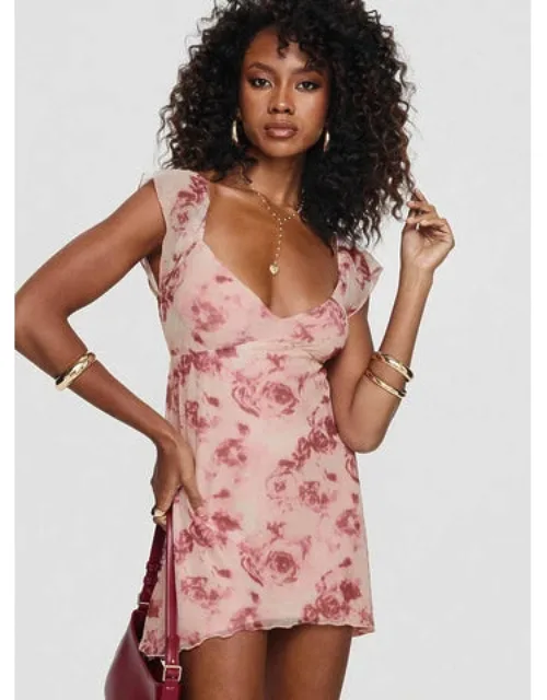 Trigg Mini Dress Floral Cap Sleeve, V-neckline