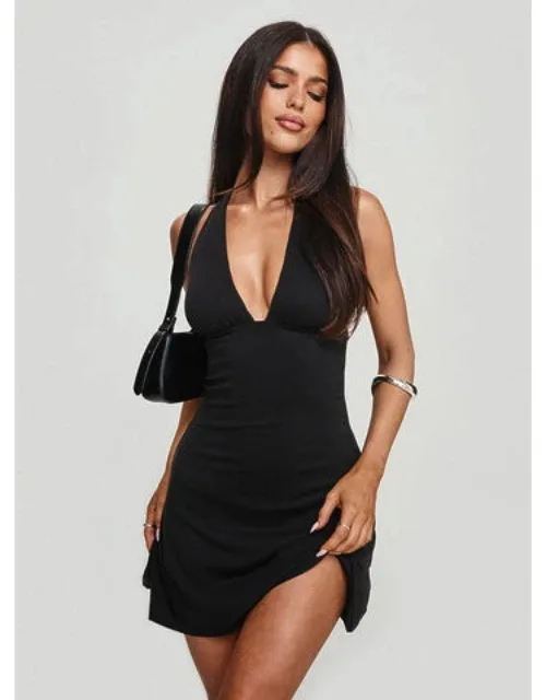 Tinisie Halter Mini Dress With Ruched Bust And Neck Tie