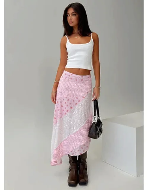 Rennar Maxi Skirt With Multi-design Print And Lace Detailing