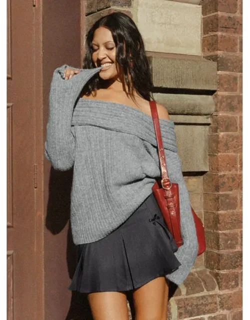 Off Shoulder Knit Sweater With Ribbed Material And Relaxed Fit