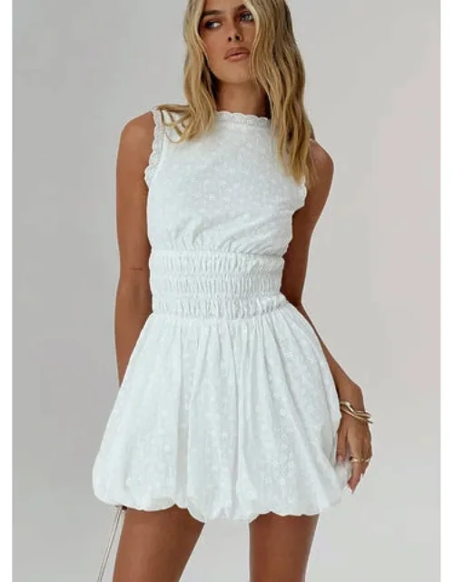 Vittoria Bubble Hem Mini Dress With High Boat Neckline And Ruched Waist