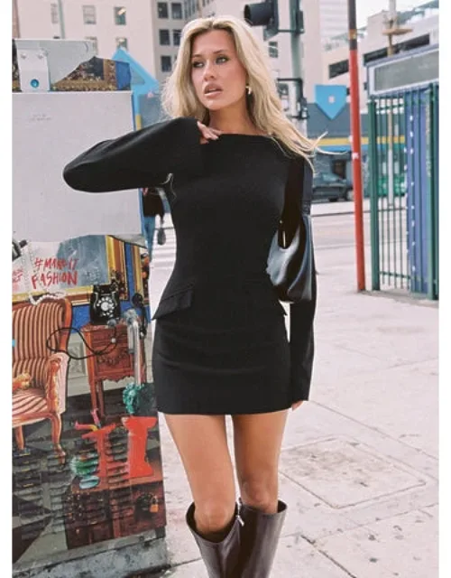 Long Sleeve Mini Dress With High Neckline And Low Scooped Back