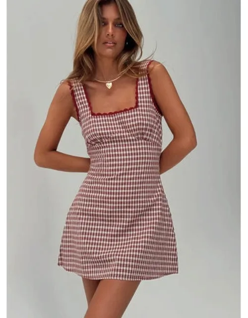 Dasha Mini Dress Check With Square Neckline And Lace Trim