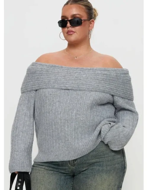 Off Shoulder Knit Sweater Ribbed Material, Relaxed Fitting