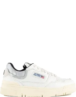 White Leather And Suede Silver Sneakers