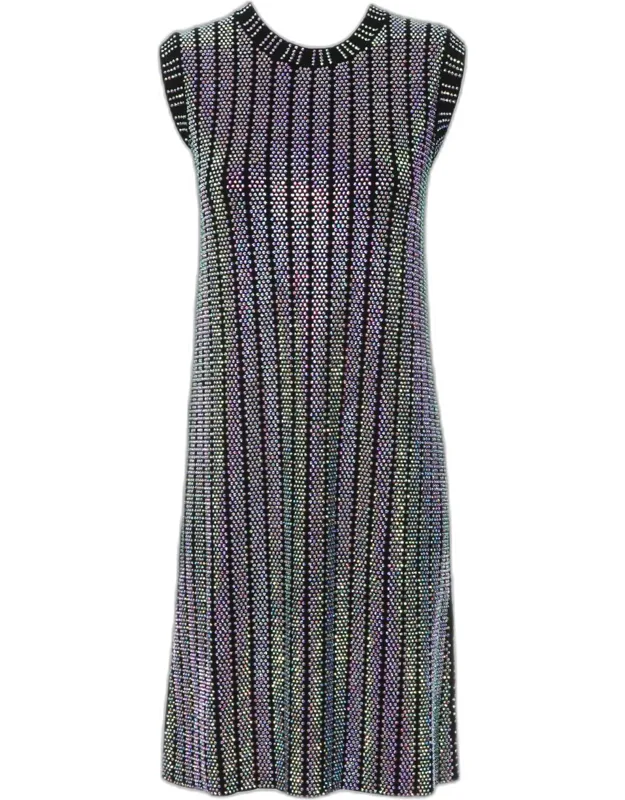 Multicolor Crystal Embroidered Rib Knit Dress
