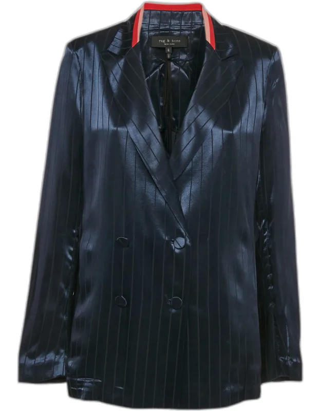 Striped Satin Double Breasted Blazer