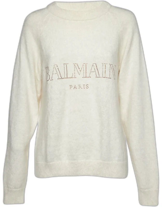 Crystal Logo Embellished Wool Knit Sweater
