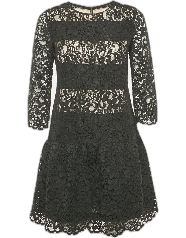 Lace Sheer Pleated Mini Dress