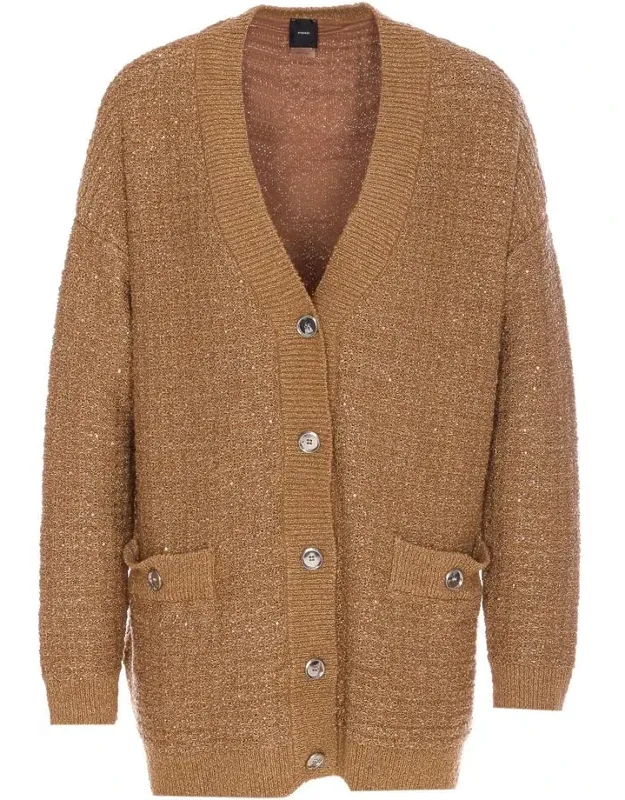 Cardigan With Frontal Buttons Closure, V-neck, Long Sleeves, All Over Sequins Details