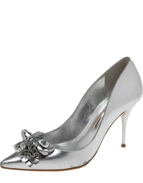 Silver Leather Flower Lilico Pumps