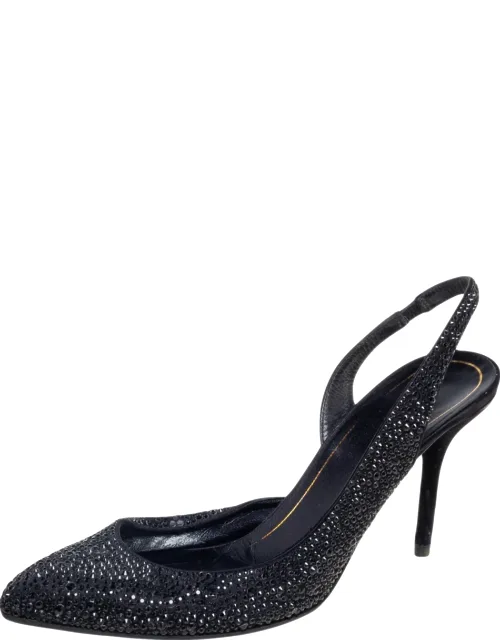 Gucci Black Crystal Embellished Satin And Suede Noah D'orsay Pumps With Dorsay Style And 9 Cm Heels
