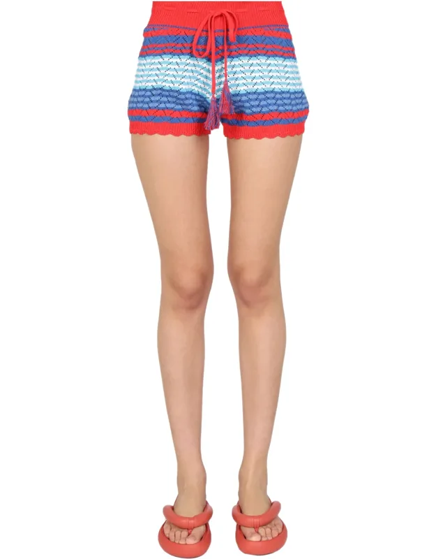 Striped Pattern Shorts With Elastic Waist And Drawstring