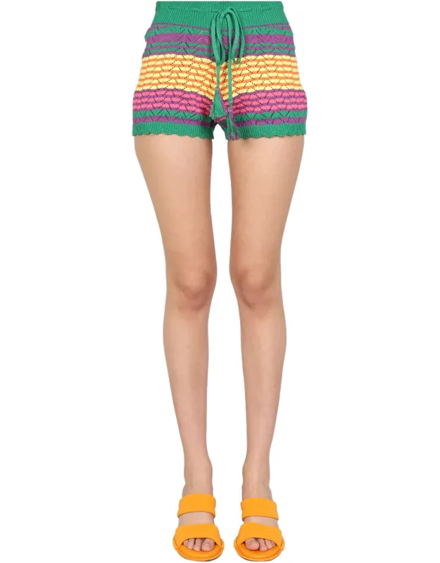 Stripe Pattern Shorts With Elastic Waist And Drawstring